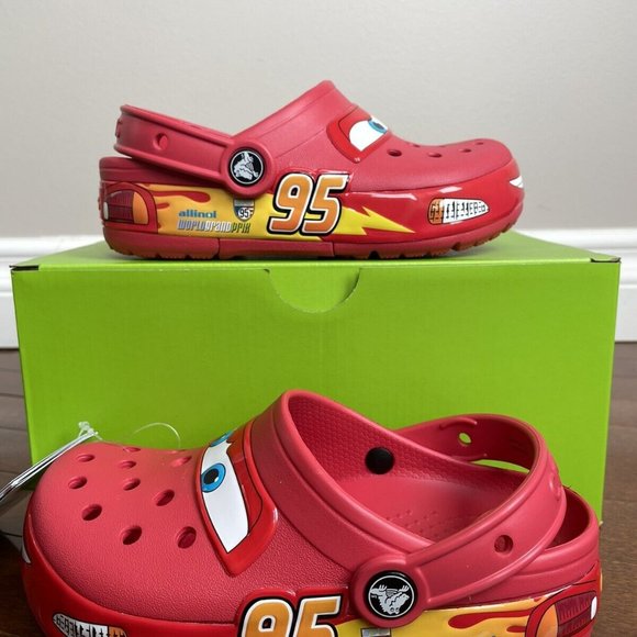 Size 1J - Crocs Classic Clog Lightning McQueen Preschool Disney Pixar Brand New - Picture 10 of 12